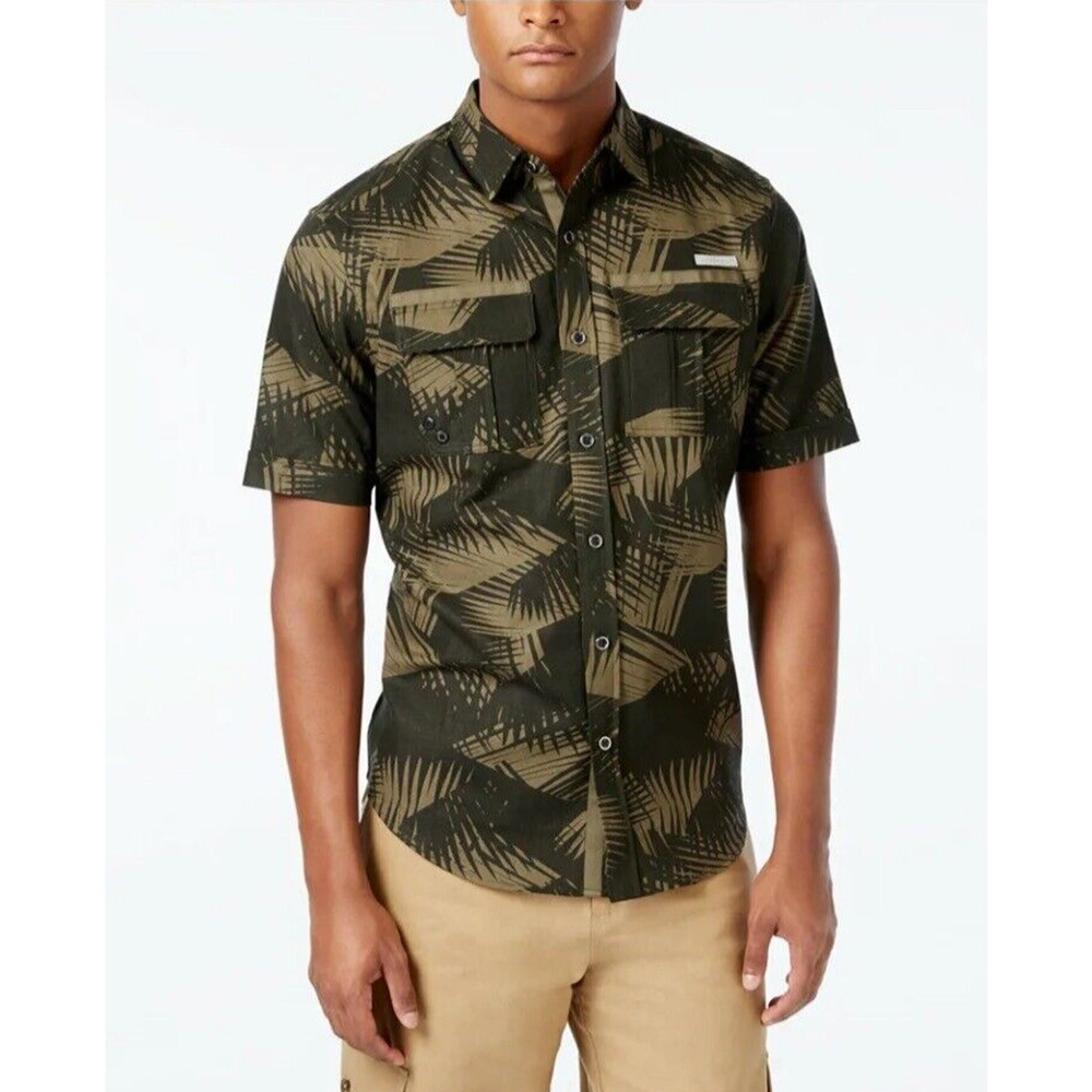 Sean John Men’s Palm Camo Print Short-Sleeve Shirt Linen Blend Military Size XL